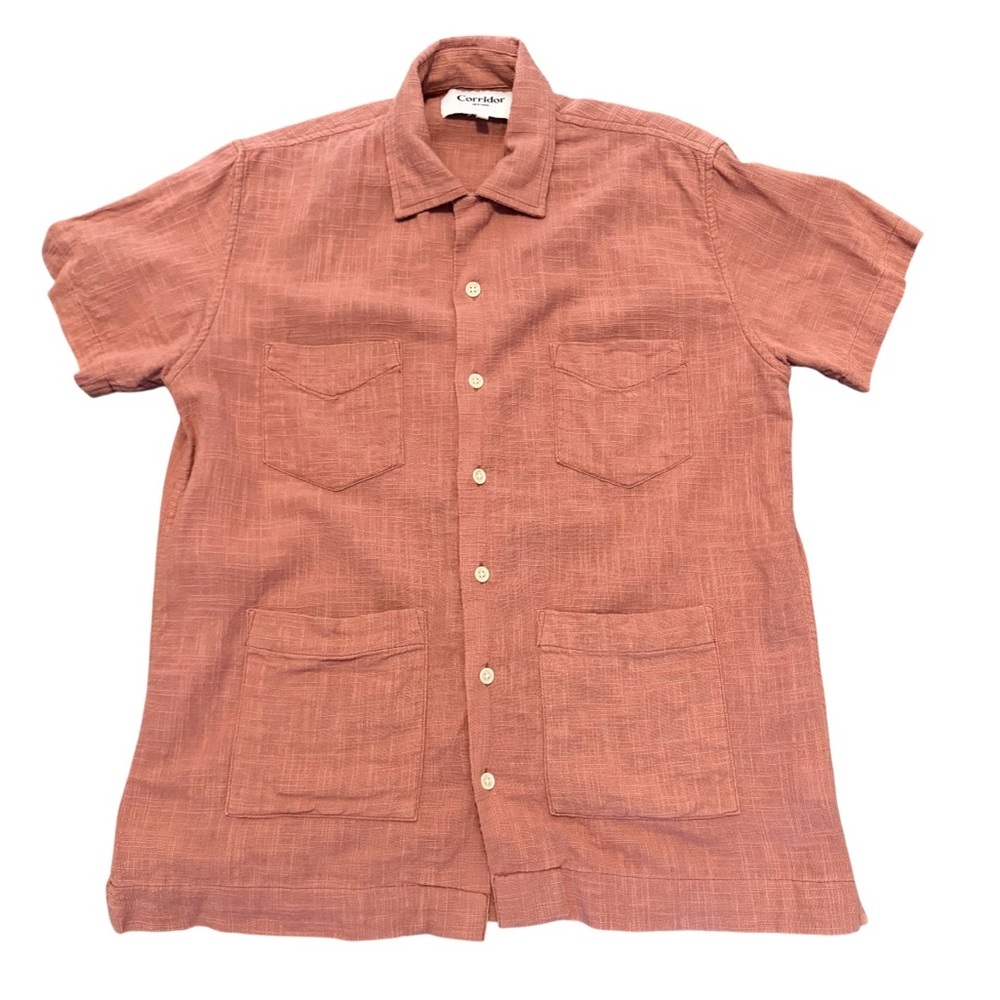 Corridor New York Men’s Super Slub Button Up Top Dusty Rose Woven Knit Sz S